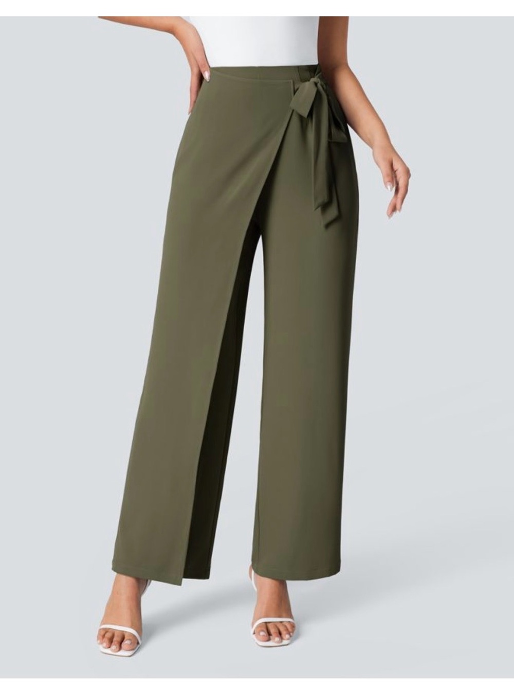 Halara Olive Green Wrap-Front Wide Leg Pants Medium